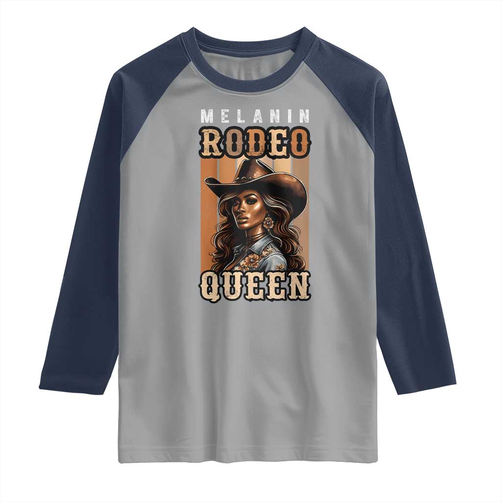 Melanin Rodeo Queen Raglan Shirt African American Melanin Black Cowgirl TS11 Sport Gray Navy Print Your Wear