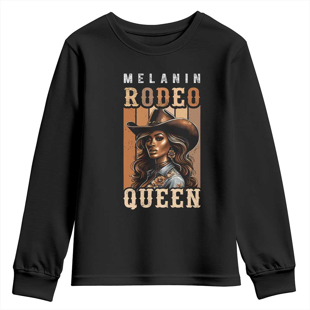Melanin Rodeo Queen Youth Sweatshirt African American Melanin Black Cowgirl TS11 Black Print Your Wear