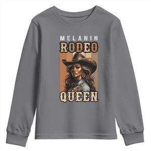 Melanin Rodeo Queen Youth Sweatshirt African American Melanin Black Cowgirl TS11 Charcoal Print Your Wear