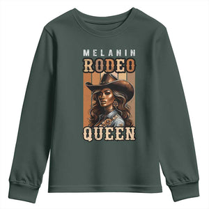 Melanin Rodeo Queen Youth Sweatshirt African American Melanin Black Cowgirl TS11 Dark Forest Green Print Your Wear