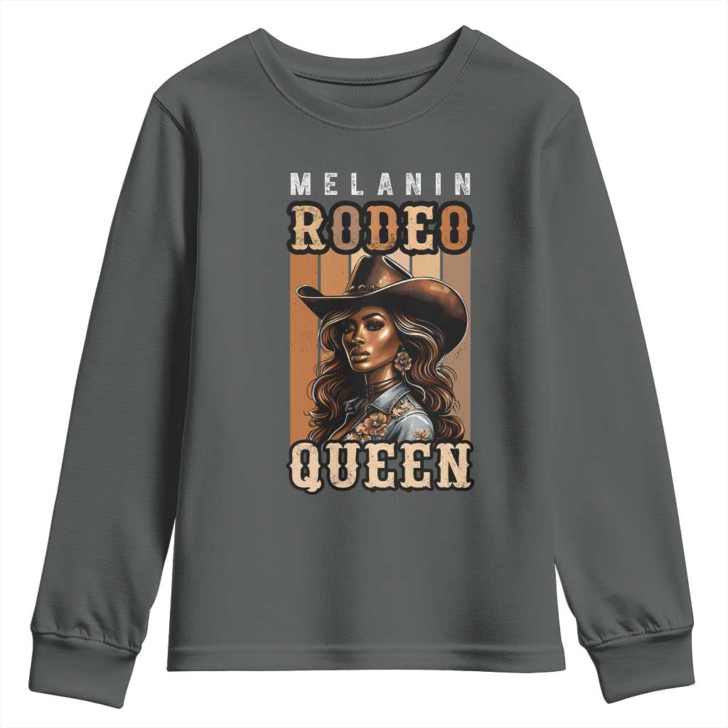 Melanin Rodeo Queen Youth Sweatshirt African American Melanin Black Cowgirl TS11 Dark Heather Print Your Wear