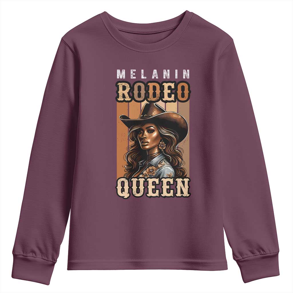 Melanin Rodeo Queen Youth Sweatshirt African American Melanin Black Cowgirl TS11 Maroon Print Your Wear