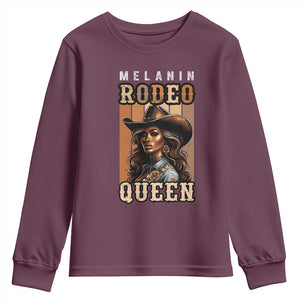 Melanin Rodeo Queen Youth Sweatshirt African American Melanin Black Cowgirl TS11 Maroon Print Your Wear