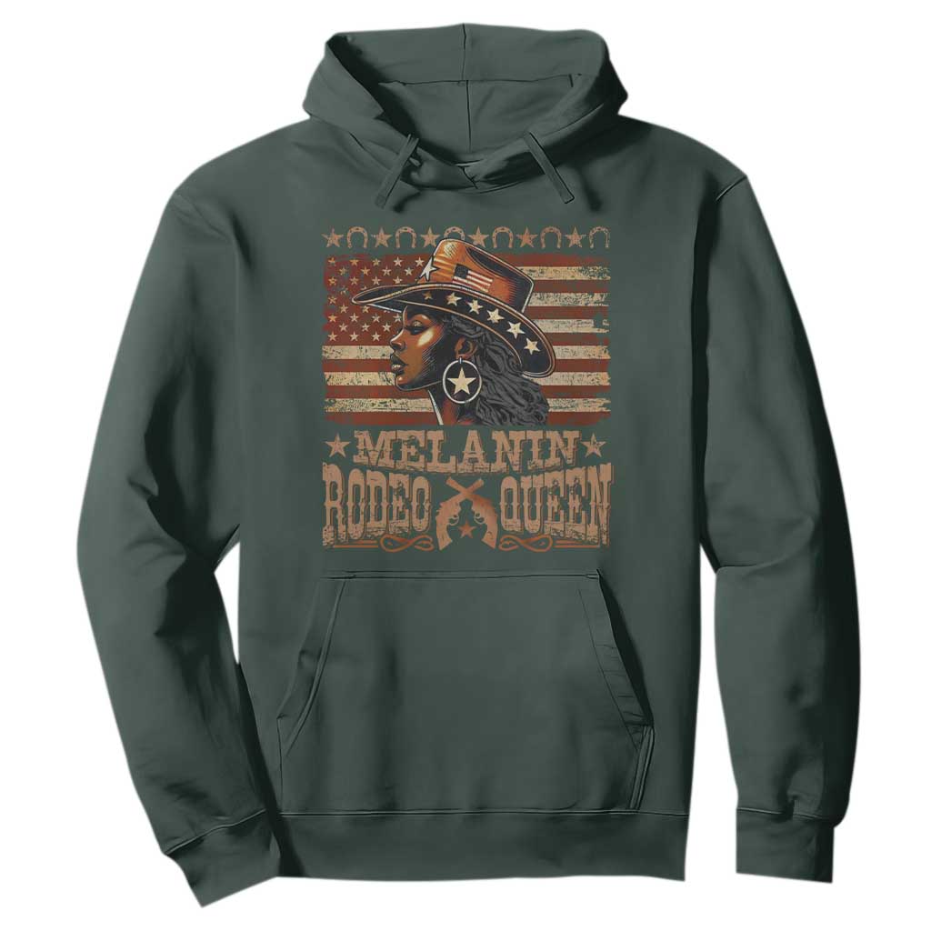 Melanin Rodeo Queen Hoodie Black Cowgirl Vintage American Flag TS11 Dark Forest Green Print Your Wear