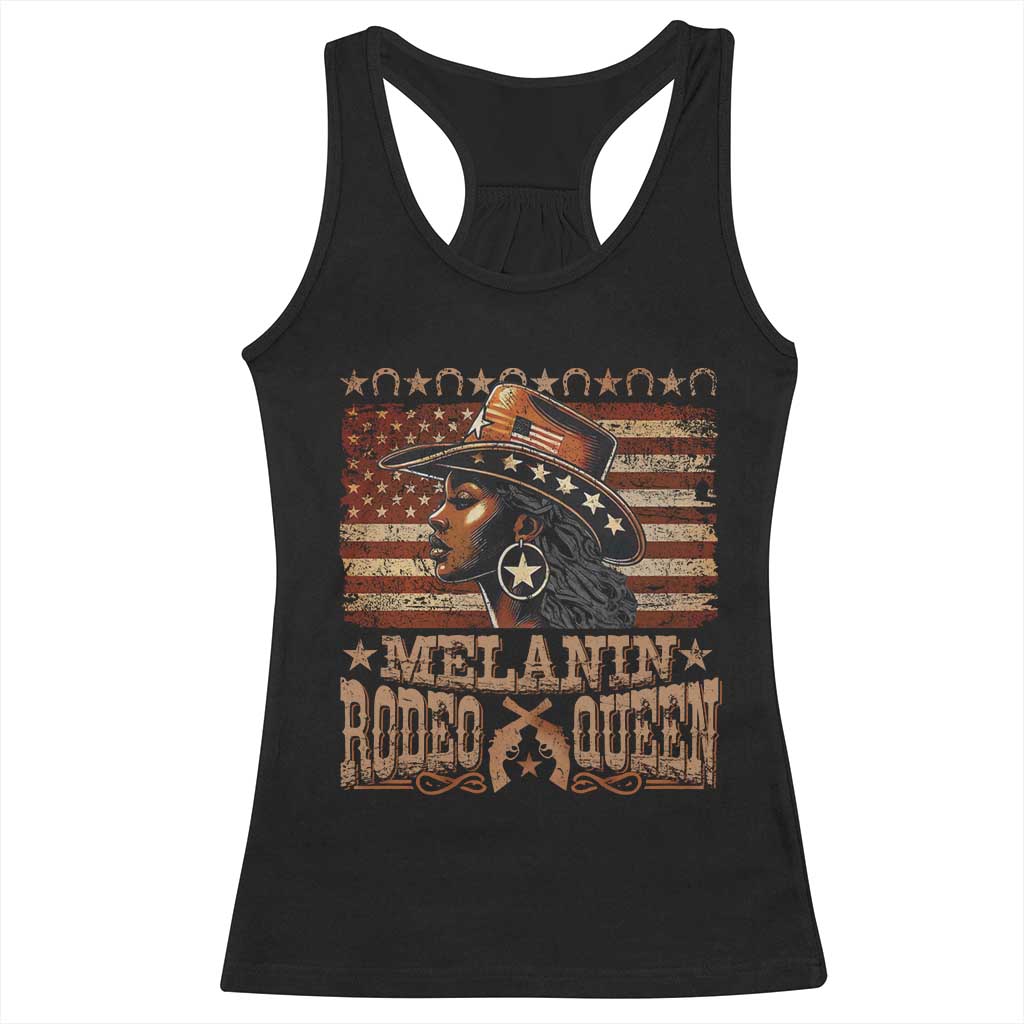Melanin Rodeo Queen Racerback Tank Top Black Cowgirl Vintage American Flag TS11 Black Print Your Wear