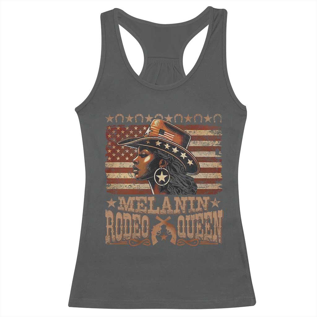 Melanin Rodeo Queen Racerback Tank Top Black Cowgirl Vintage American Flag TS11 Dark Heather Print Your Wear