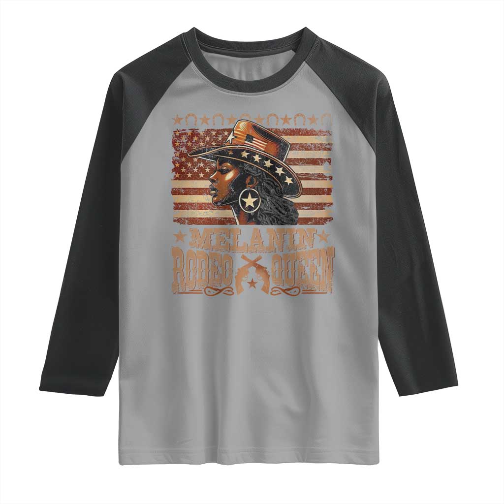 Melanin Rodeo Queen Raglan Shirt Black Cowgirl Vintage American Flag TS11 Sport Gray Black Print Your Wear