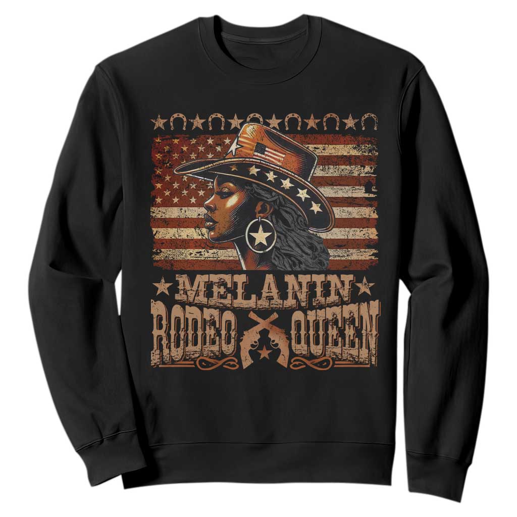 Melanin Rodeo Queen Sweatshirt Black Cowgirl Vintage American Flag TS11 Black Print Your Wear