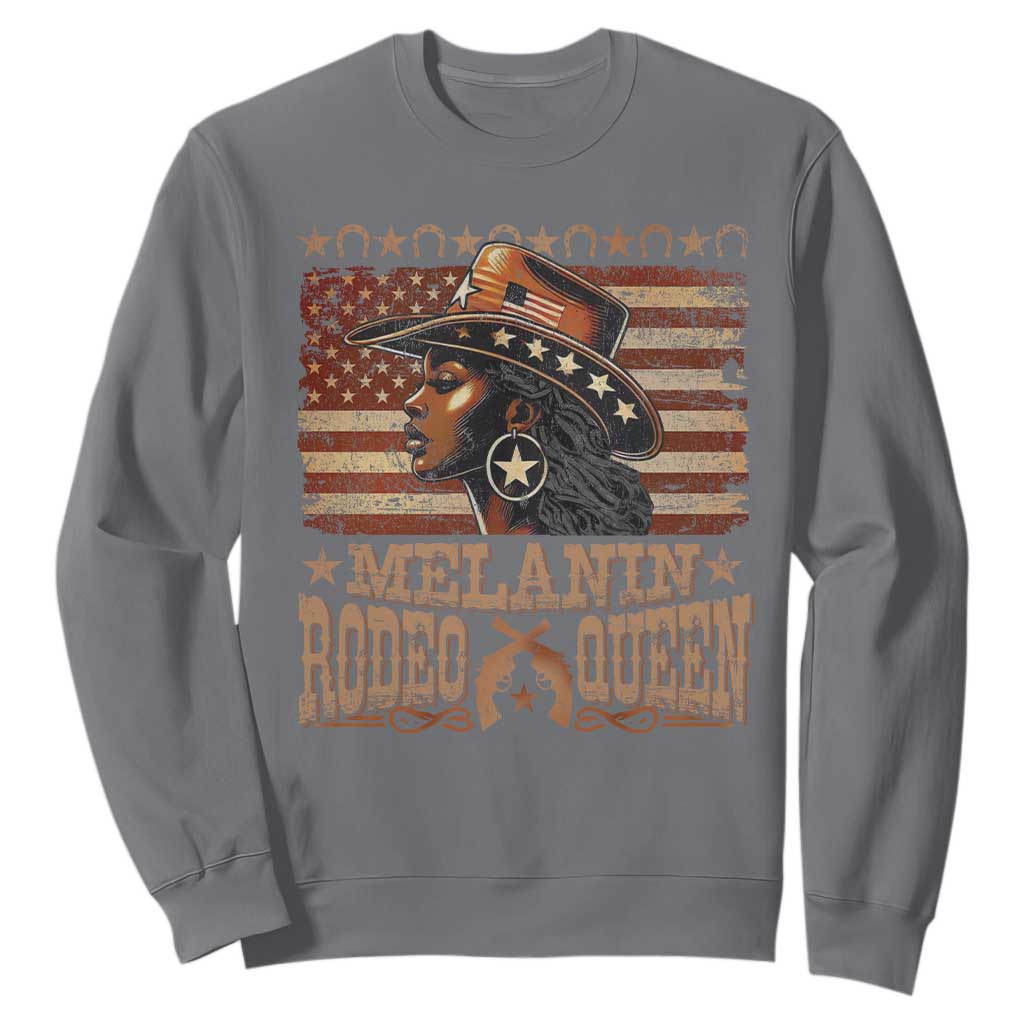 Melanin Rodeo Queen Sweatshirt Black Cowgirl Vintage American Flag TS11 Charcoal Print Your Wear