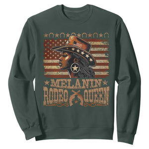 Melanin Rodeo Queen Sweatshirt Black Cowgirl Vintage American Flag TS11 Dark Forest Green Print Your Wear