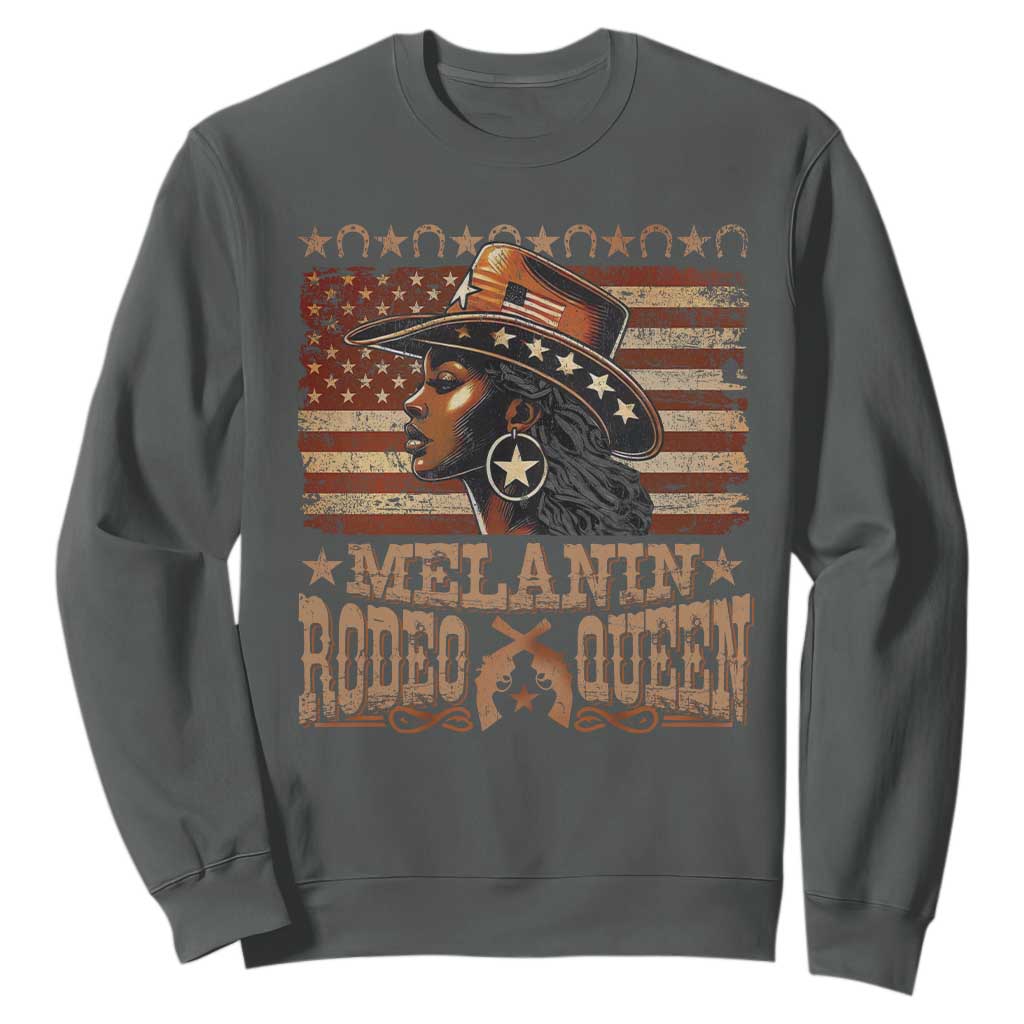 Melanin Rodeo Queen Sweatshirt Black Cowgirl Vintage American Flag TS11 Dark Heather Print Your Wear