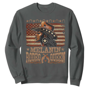 Melanin Rodeo Queen Sweatshirt Black Cowgirl Vintage American Flag TS11 Dark Heather Print Your Wear