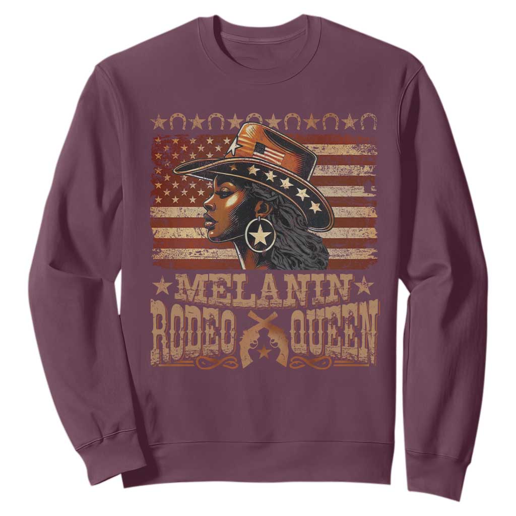 Melanin Rodeo Queen Sweatshirt Black Cowgirl Vintage American Flag TS11 Maroon Print Your Wear