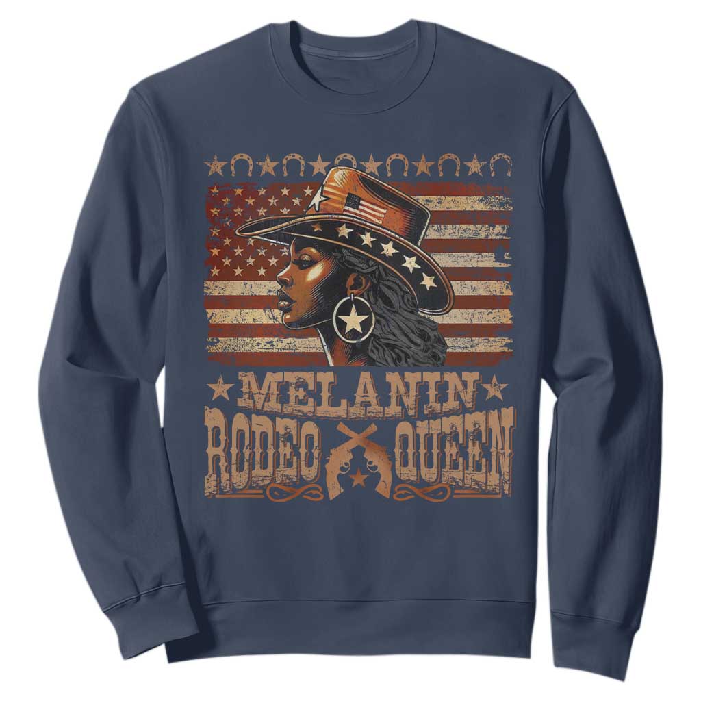 Melanin Rodeo Queen Sweatshirt Black Cowgirl Vintage American Flag TS11 Navy Print Your Wear