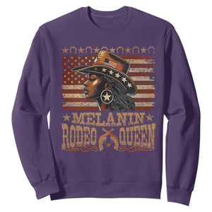 Melanin Rodeo Queen Sweatshirt Black Cowgirl Vintage American Flag TS11 Purple Print Your Wear