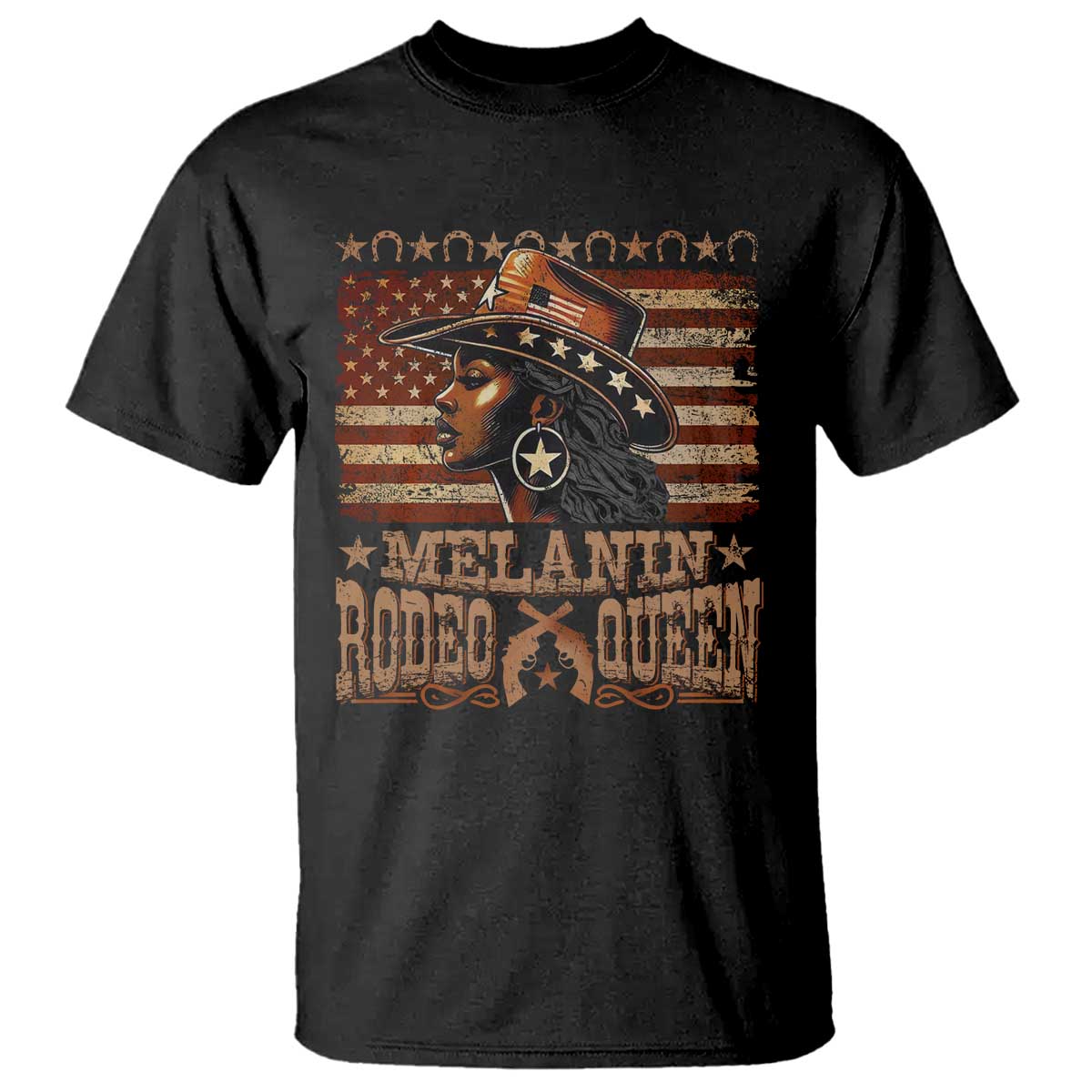 Melanin Rodeo Queen T Shirt Black Cowgirl Vintage American Flag TS11 Black Print Your Wear