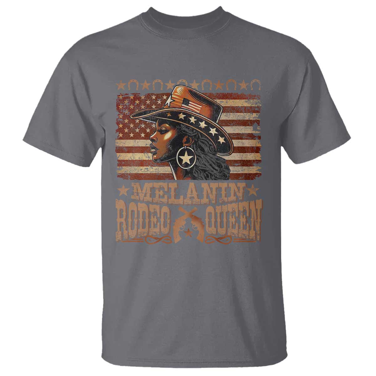 Melanin Rodeo Queen T Shirt Black Cowgirl Vintage American Flag TS11 Charcoal Print Your Wear