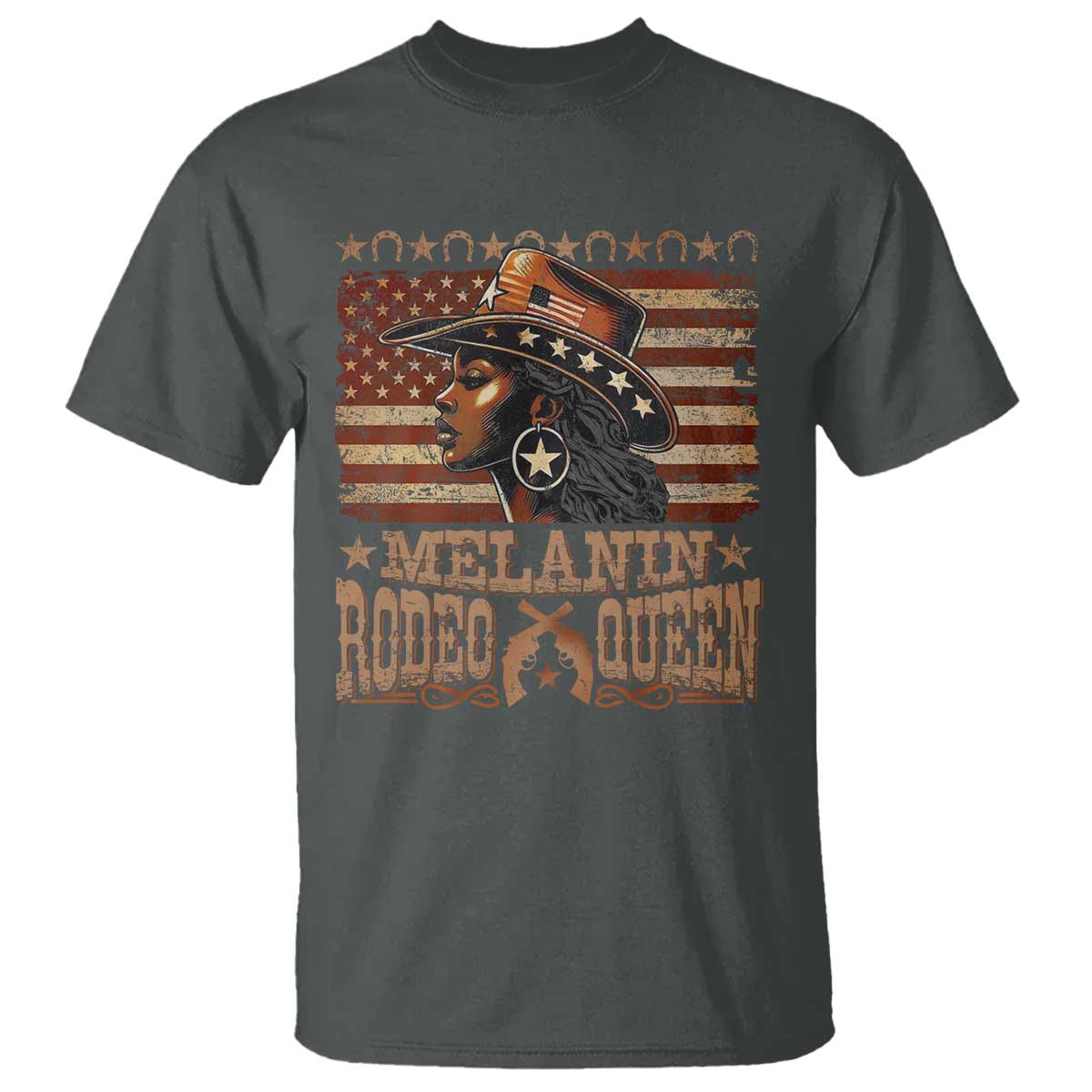 Melanin Rodeo Queen T Shirt Black Cowgirl Vintage American Flag TS11 Dark Heather Print Your Wear