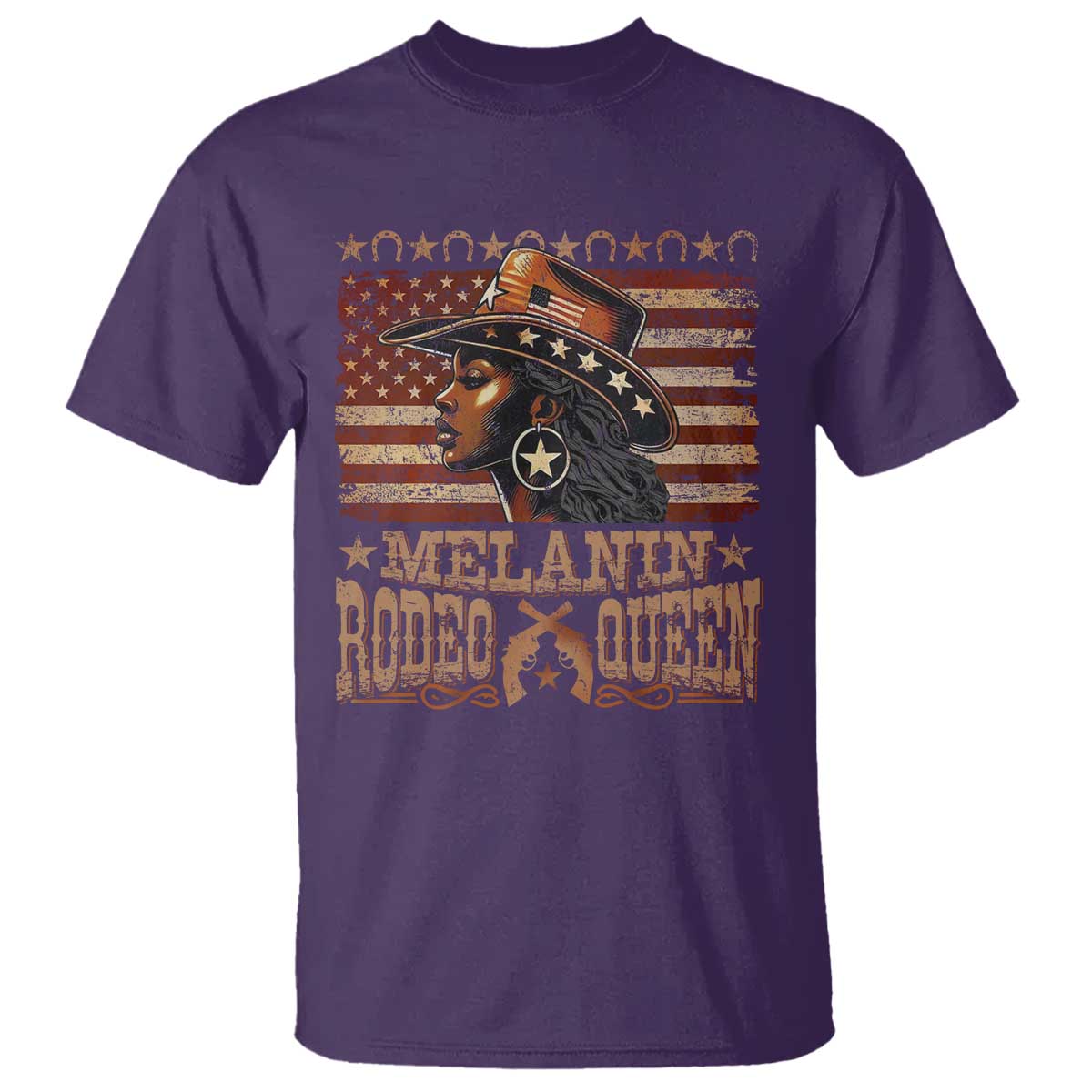 Melanin Rodeo Queen T Shirt Black Cowgirl Vintage American Flag TS11 Purple Print Your Wear