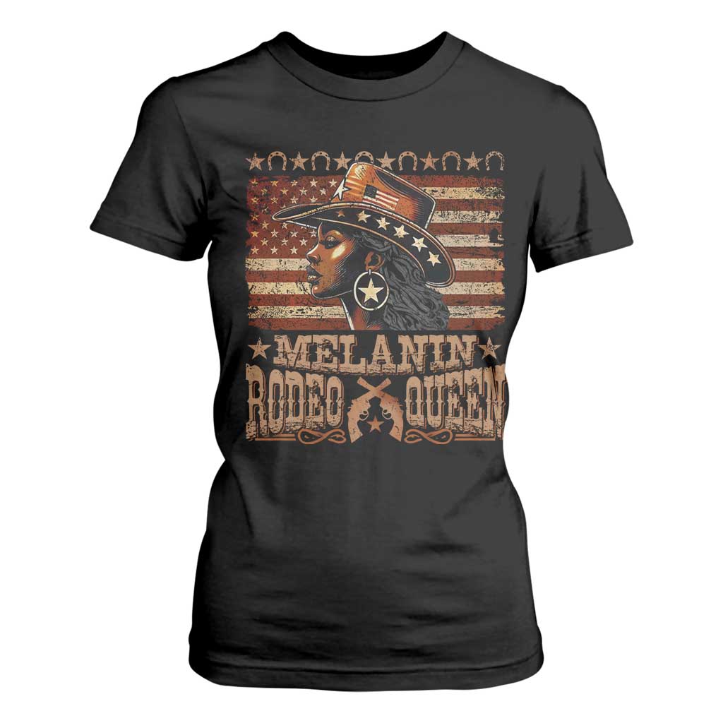 Melanin Rodeo Queen T Shirt For Women Black Cowgirl Vintage American Flag TS11 Black Print Your Wear