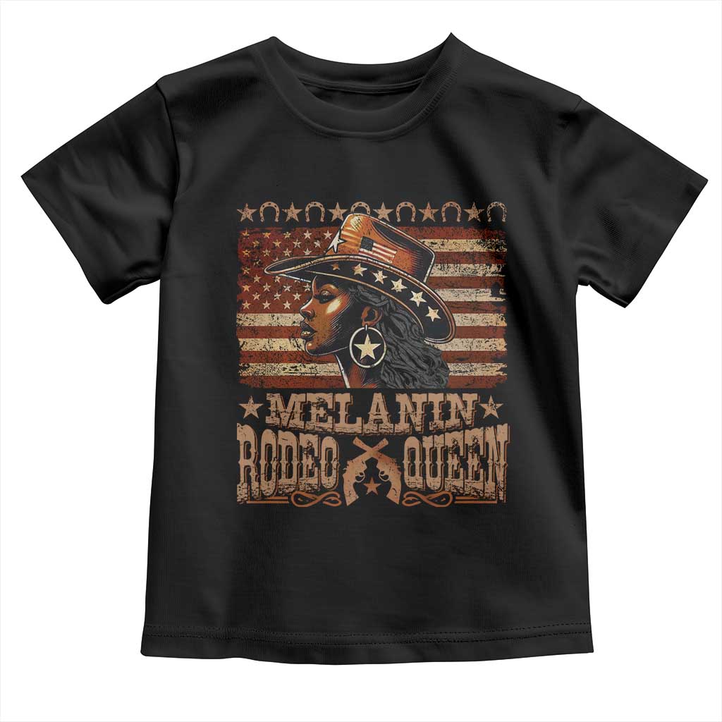Melanin Rodeo Queen Toddler T Shirt Black Cowgirl Vintage American Flag TS11 Black Print Your Wear