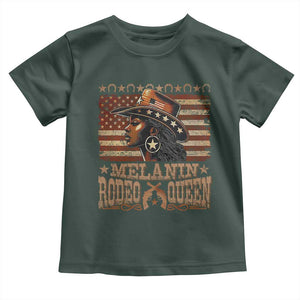 Melanin Rodeo Queen Toddler T Shirt Black Cowgirl Vintage American Flag TS11 Dark Forest Green Print Your Wear