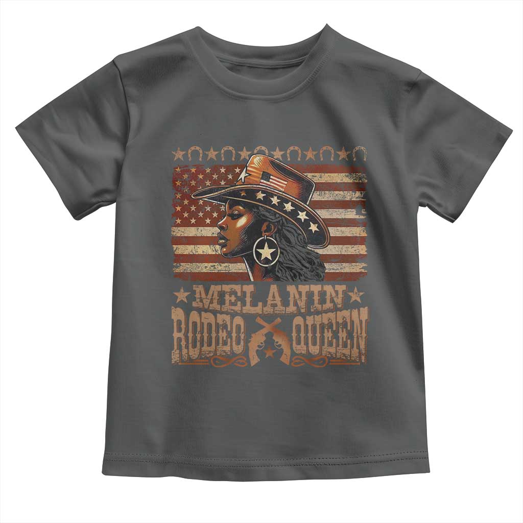 Melanin Rodeo Queen Toddler T Shirt Black Cowgirl Vintage American Flag TS11 Dark Heather Print Your Wear