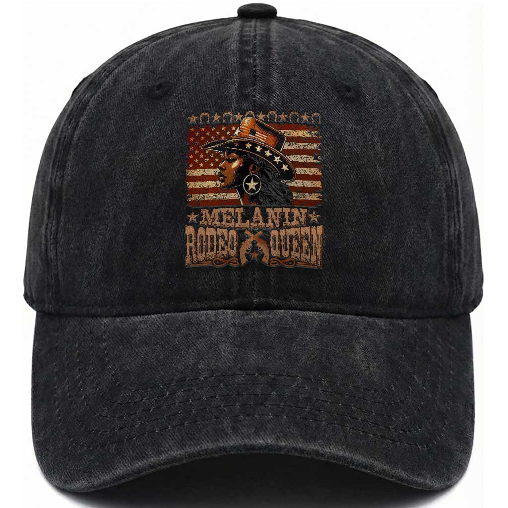 Melanin Rodeo Queen Washed Cotton Baseball Cap Black Cowgirl Vintage American Flag TS11 Print Your Wear