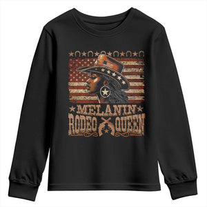 Melanin Rodeo Queen Youth Sweatshirt Black Cowgirl Vintage American Flag TS11 Black Print Your Wear