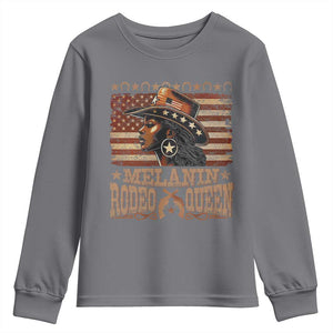 Melanin Rodeo Queen Youth Sweatshirt Black Cowgirl Vintage American Flag TS11 Charcoal Print Your Wear