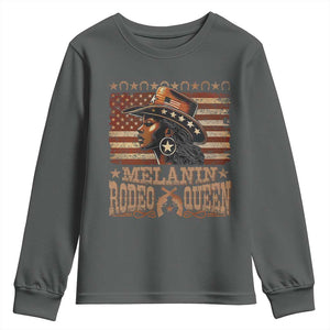 Melanin Rodeo Queen Youth Sweatshirt Black Cowgirl Vintage American Flag TS11 Dark Heather Print Your Wear