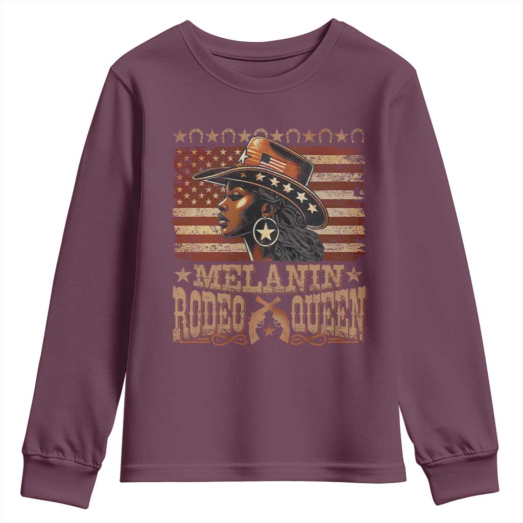 Melanin Rodeo Queen Youth Sweatshirt Black Cowgirl Vintage American Flag TS11 Maroon Print Your Wear