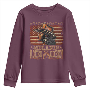 Melanin Rodeo Queen Youth Sweatshirt Black Cowgirl Vintage American Flag TS11 Maroon Print Your Wear