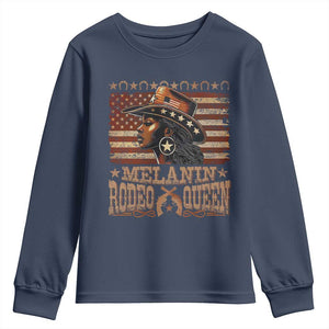 Melanin Rodeo Queen Youth Sweatshirt Black Cowgirl Vintage American Flag TS11 Navy Print Your Wear