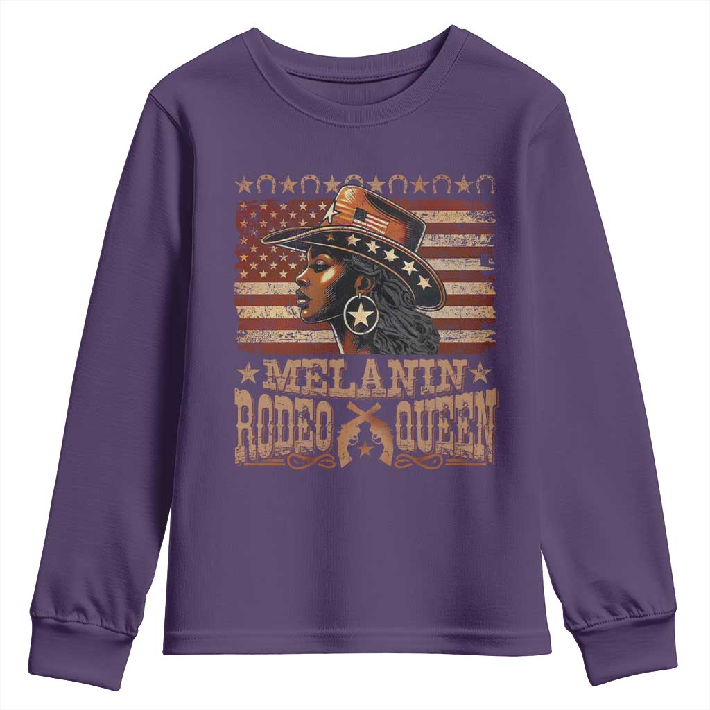 Melanin Rodeo Queen Youth Sweatshirt Black Cowgirl Vintage American Flag TS11 Purple Print Your Wear
