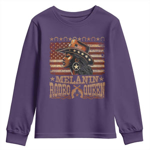 Melanin Rodeo Queen Youth Sweatshirt Black Cowgirl Vintage American Flag TS11 Purple Print Your Wear