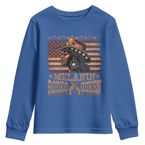 Melanin Rodeo Queen Youth Sweatshirt Black Cowgirl Vintage American Flag TS11 Royal Blue Print Your Wear