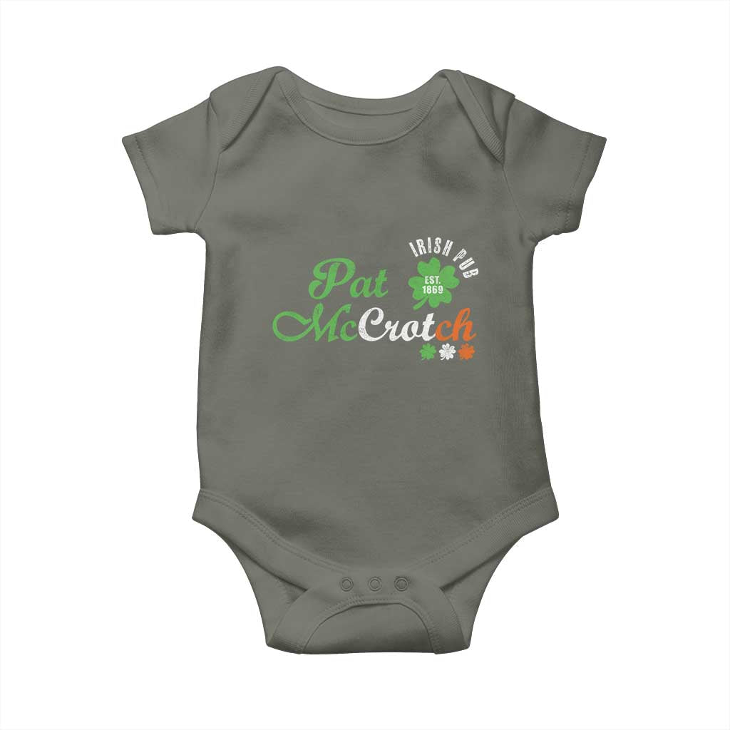 Pat McCrotch Irish Pub Baby Onesie St Patricks Day Drinking Humor TS11 Military Green Print Your Wear