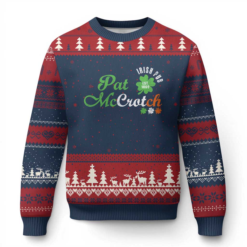 Pat McCrotch Irish Pub Ugly Christmas Sweater St Patricks Day Drinking Humor TS11 Navy Red Print Your Wear