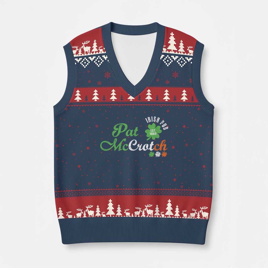 Pat McCrotch Irish Pub V-Neck Knit Sweater Vest St Patricks Day Drinking Humor TS11 Navy Red Print Your Wear