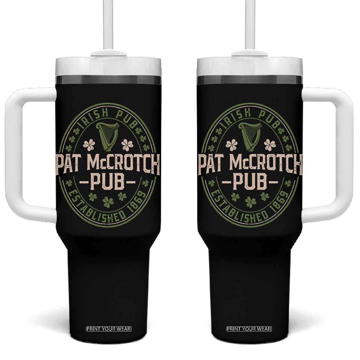Pat McCrotch Irish Pub Tumbler With Handle St Patricks Day Dirty Adult Drinking TS11 One Size: 40 oz Black Print Your Wear