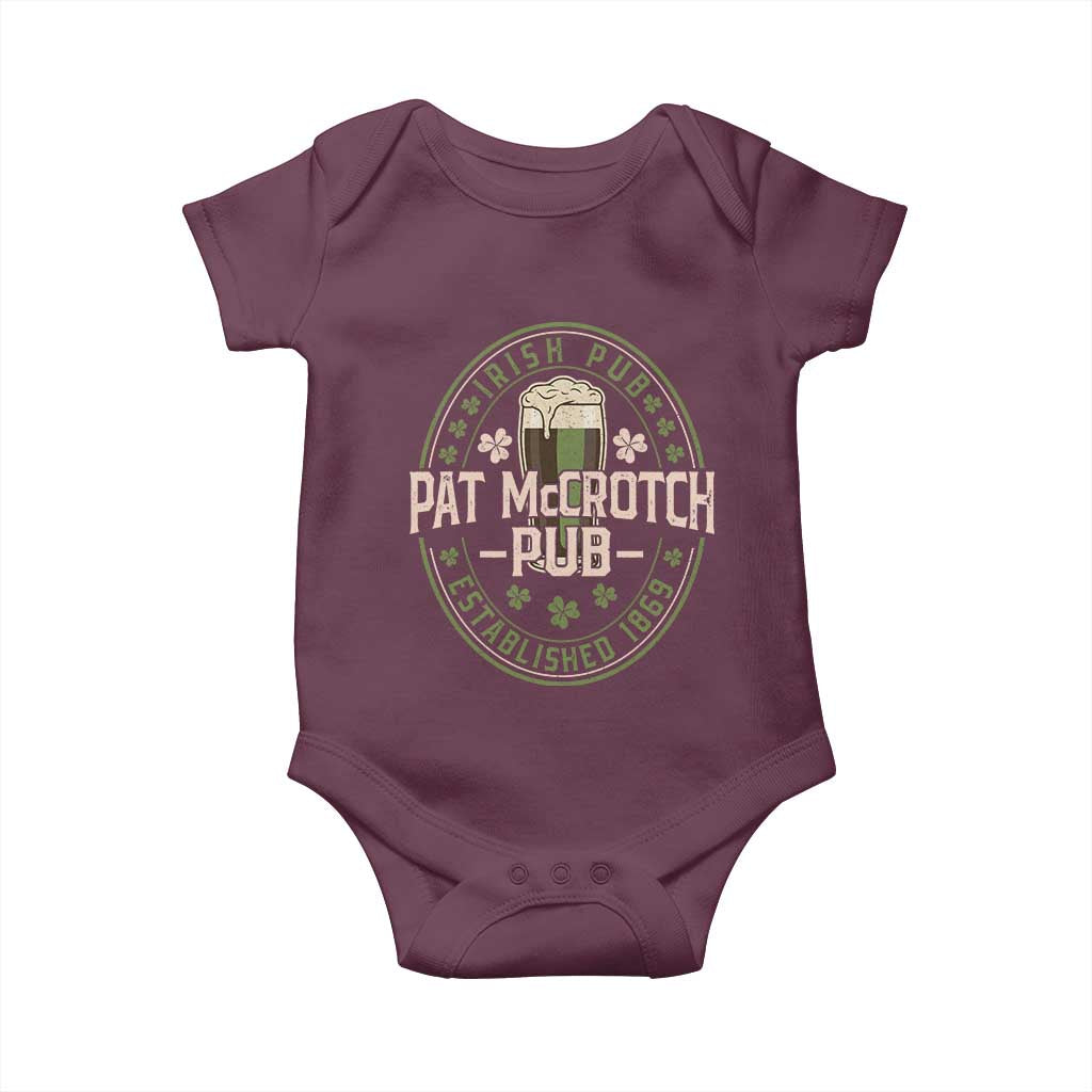 Funny Pat McCrotch Irish Pub Baby Onesie St Patricks Day Adult Humor Party Drinking TS11 Maroon Print Your Wear