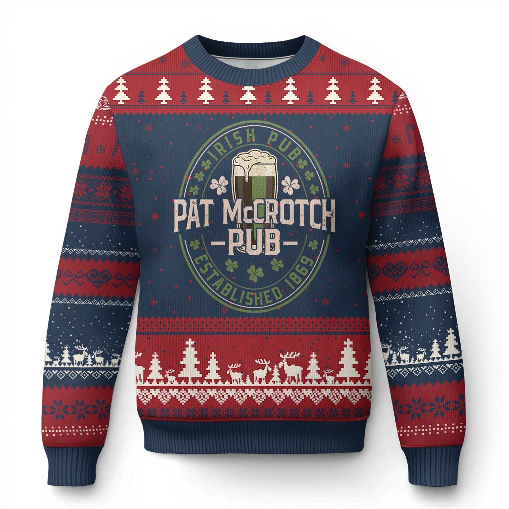 Funny Pat McCrotch Irish Pub Ugly Christmas Sweater St Patricks Day Adult Humor Party Drinking TS11 Navy Red Print Your Wear