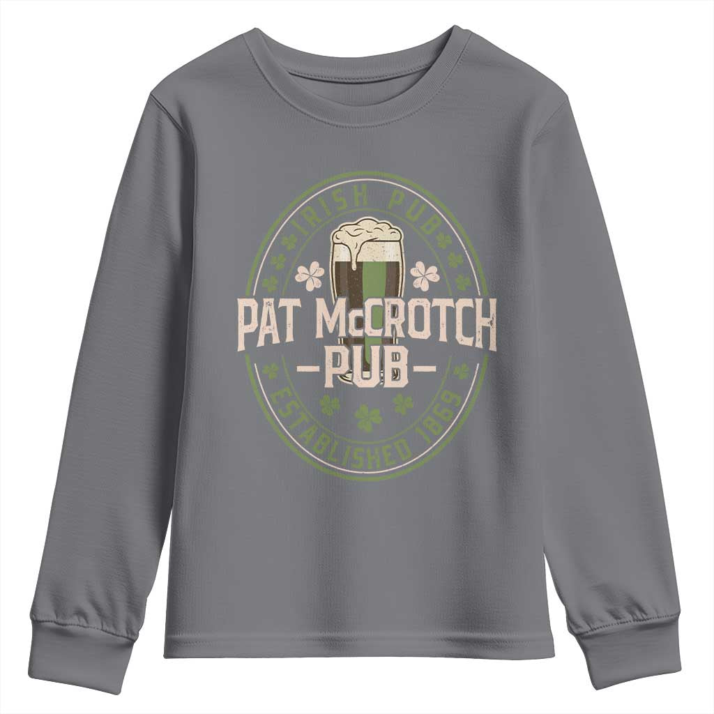 Funny Pat McCrotch Irish Pub Youth Sweatshirt St Patricks Day Adult Humor Party Drinking TS11 Charcoal Print Your Wear