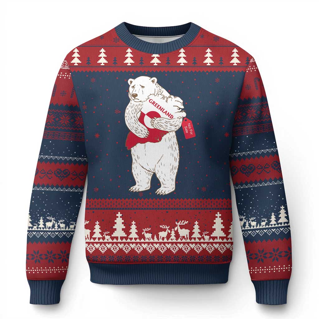 Greenland Is Not For Sale Ugly Christmas Sweater Greenland Bear Hug TS11 Navy Red Print Your Wear