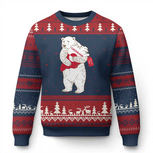 Greenland Is Not For Sale Ugly Christmas Sweater Greenland Bear Hug TS11 Navy Red Print Your Wear