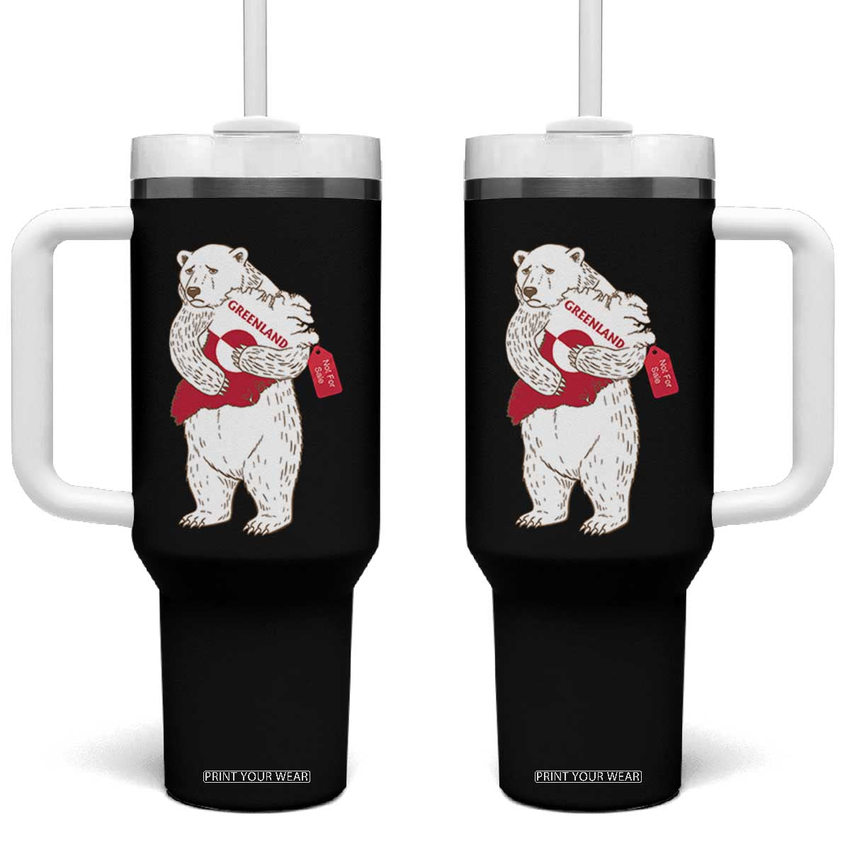Greenland Is Not For Sale Tumbler With Handle Greenland Bear Hug TS11 One Size: 40 oz Black Print Your Wear