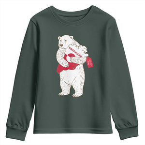 Greenland Is Not For Sale Youth Sweatshirt Greenland Bear Hug TS11 Dark Forest Green Print Your Wear