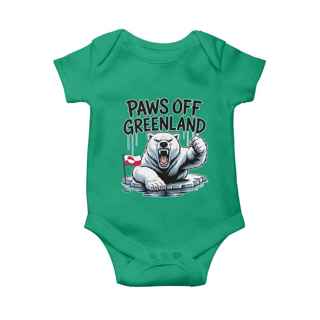 Paws Off Greenland Baby Onesie Resist Polar Bear Political Satire TS11 Irish Green Print Your Wear