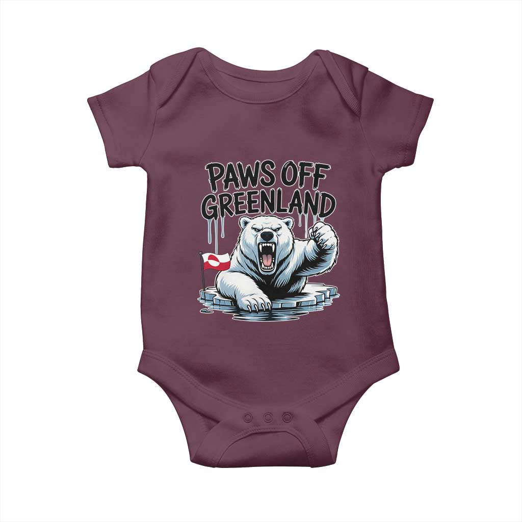 Paws Off Greenland Baby Onesie Resist Polar Bear Political Satire TS11 Maroon Print Your Wear